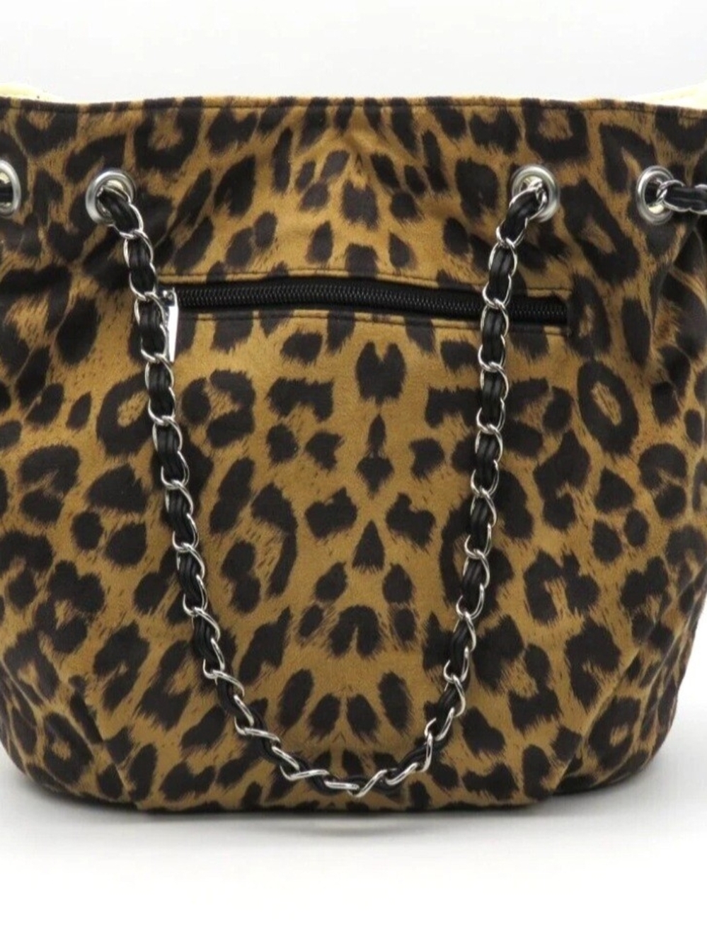 Leopard Print Chain-Handle Reversible Tote Bag - Cream